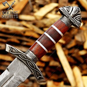Espada vikinga de acero de Damasco forjada a mano: regalo para cosplay o boda. imagen 3