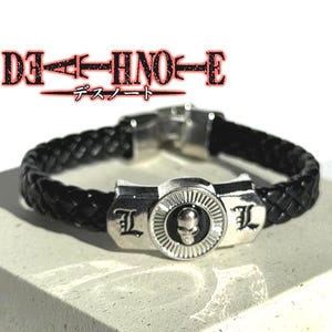 Pulsera de cuero Death Note / Brazalete trenzado negro estilo anime / Regalo de anime oscuro para hombre