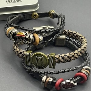 Anime-inspirerat läderarmband | Flätad ninjamanschett | Anime-smycken i present | One Piece