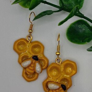 Handmade Purple Floral Polymer Clay Earrings: Gold Iridescent Boho Jewelry