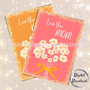 Cartão de Dia das Mães para impressão, cartão postal digital floral plano 5×7, cartão "Te amo, MÃE", presente para mães, download instantâneo em PNG e PDF