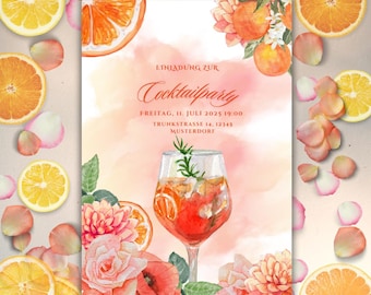 Invito Aperol Spritz Estivo | Modello Canva Personalizzabile | Invito Digitale da Stampare | Biglietto Fai-da-te