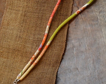 chirimen cord ID lanyard orange/green