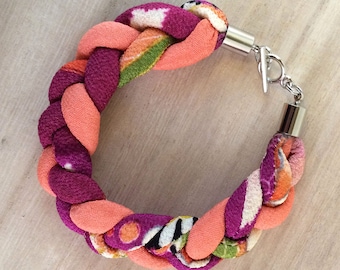 braided chirimen cord bracelet purple/orange