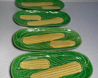 Vintage MCM Majolica Corn Trays- Set of 4