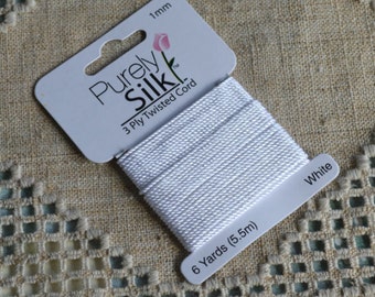 5.5m 1mm purely natural silk cord 3 ply twisted purely silk 1mm cord 6 yards