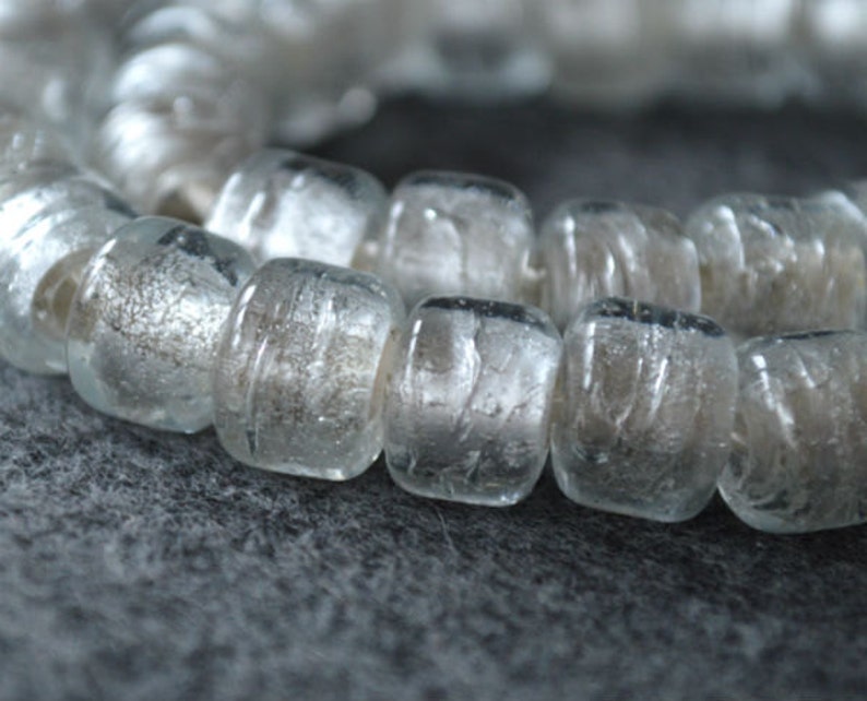 16in Pony Glass Beads Clear Silver Foil 12x8mm Crow Beads