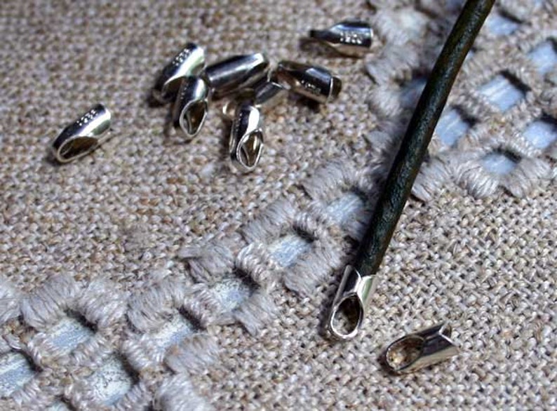10pcs Cord End Tip Sterling Silver 9x5x4.5mm 4mm Inside Diameter Crimp Glue In Ends