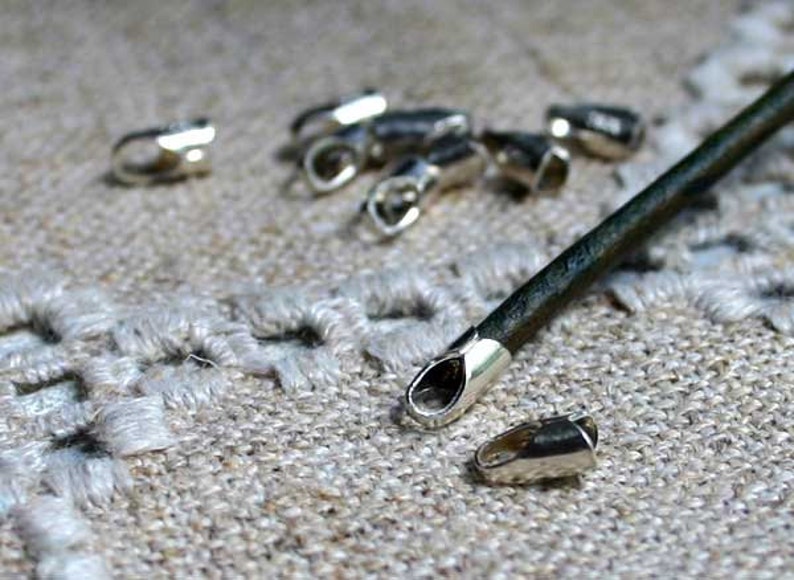 10pcs Cord End Tip Sterling Silver 9x5x4.5mm 4mm Inside Diameter Crimp Glue In Ends