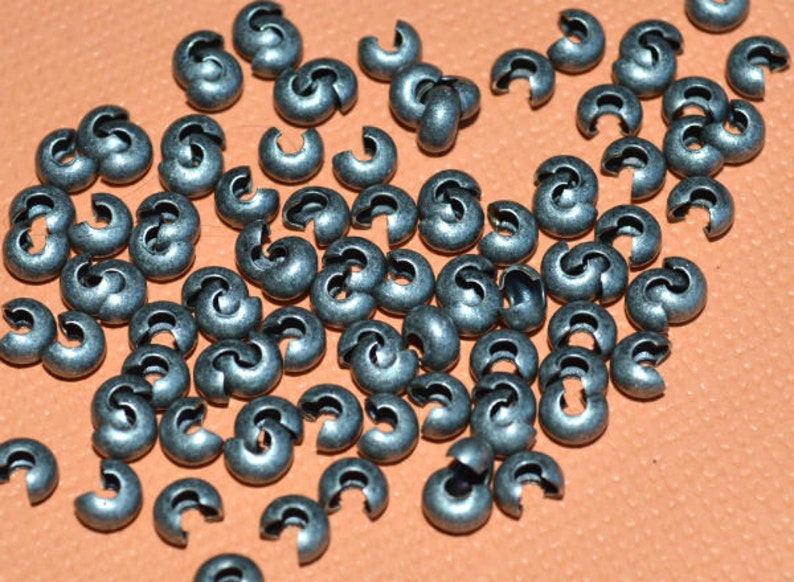 100pcs 3mm Crimp Cover Antiqued Silver Plated Brass