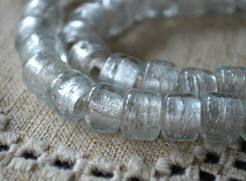 16in Pony Glass Beads Clear Silver Foil 12x8mm Crow Beads