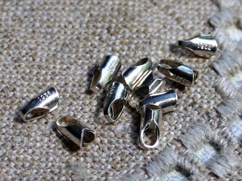10pcs Cord End Tip Sterling Silver 9x5x4.5mm 4mm Inside Diameter Crimp Glue In Ends