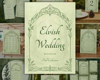 Elvish Wedding Stationery Full Collection: Digital Canva Template Bundle (Celtic Fantasy Fairytale Forest Design)