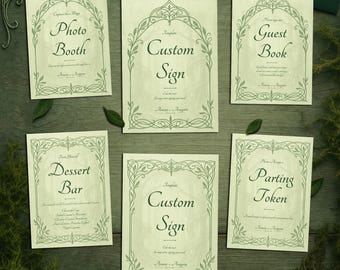 Plantilla de letrero de boda élfica: Diseño de bosque de cuento de hadas celta (Canva editable e imprimible, descarga digital)