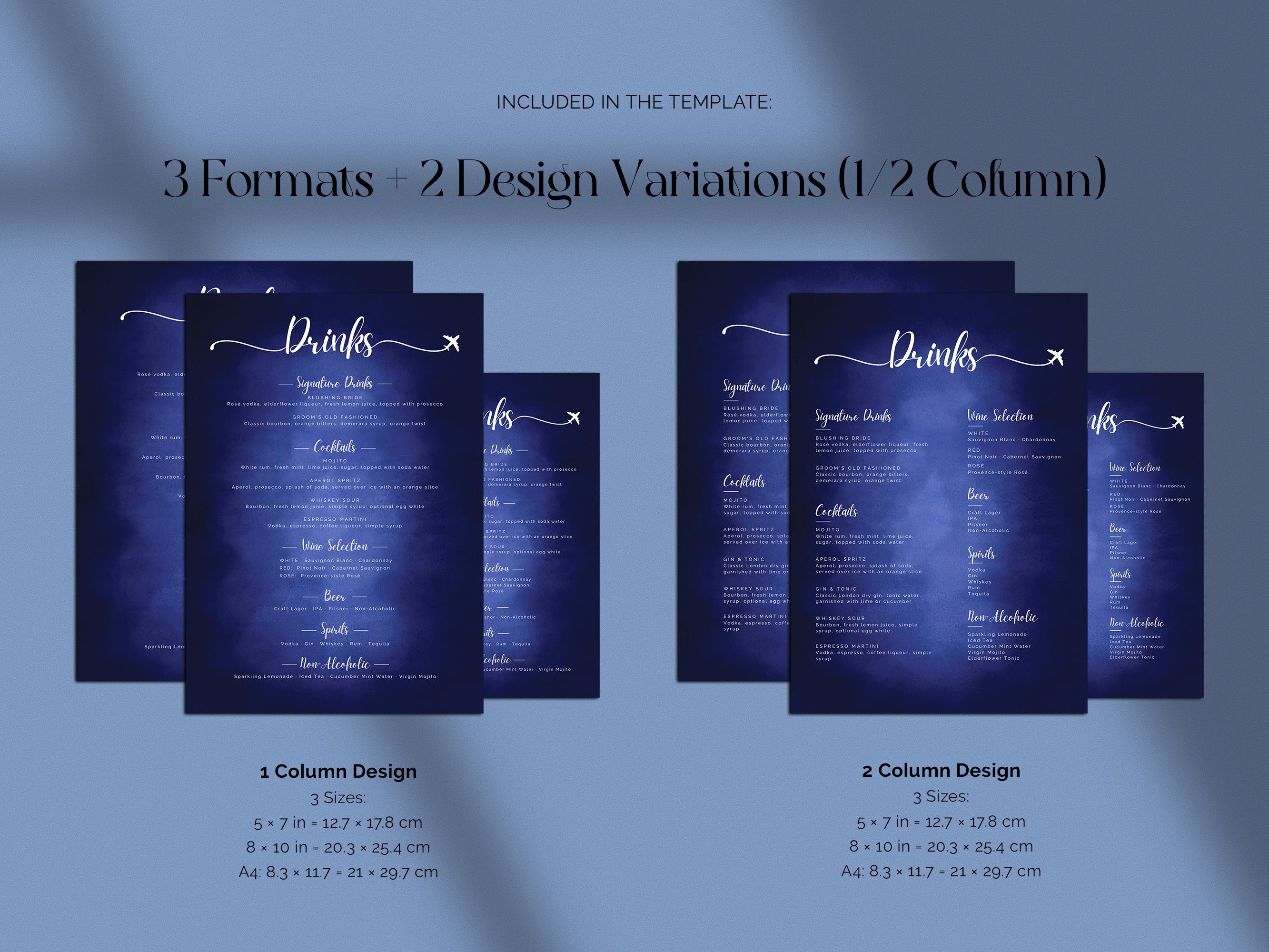 Travel Destination Menu Destination Wedding Drinks Menu Template: Travel Airplane Theme (canva ...