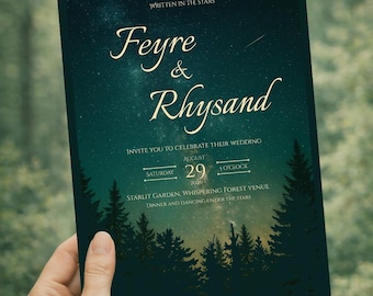 Fairy Wedding Invitation Digital Template: Canva Editable & Printable - Fantasy Starry Night, Celestial Enchanted Forest
