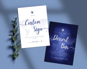 Plantilla de letrero personalizado para boda de destino: Viaje en avión (Canva, editable e imprimible, digital) - Fotomatón, Candybar