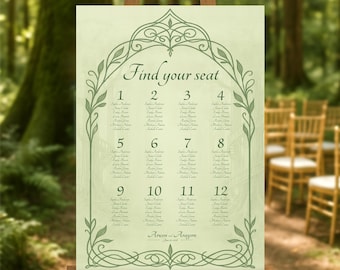 Elvish Wedding Seating Chart Template: Canva Editable & Printable (Digital) - Elven Fantasy Forest, Celtic Fairytale