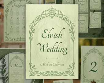 Colección mediana de bodas élficas: Paquete de plantillas digitales de Canva (diseño de bosque de cuento de hadas de fantasía celta)