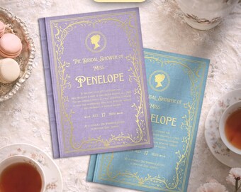 Victorian Bridal Shower Invitation Template: Canva Editable & Printable (Digital) - Vintage Regency Fairytale Book - Bachelorette