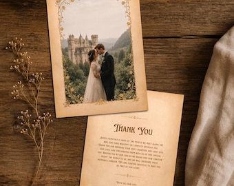 Old Fairytale Book Wedding Thank You Cards Template: Canva Editable & Printable (Digital) - Vintage Fantasy