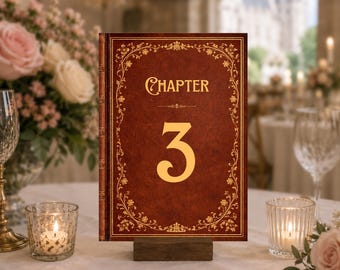 Old Fairytale Book Wedding Table Numbers Template: Canva Editable & Printable (Digital) - Medieval Vintage Fantasy