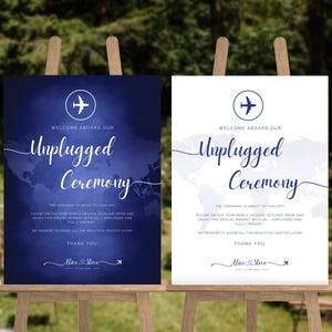 Modello di cartello per cerimonia di matrimonio "Travel Wedding Unplugged" - Poster di benvenuto per matrimonio di destinazione Canva modificabile e stampabile - Mappa - Download istantaneo fai da te