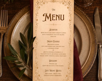 Old Fairytale Book Wedding Menu Template: Canva Editable & Printable (Digital) - Antique Medieval Vintage Fantasy