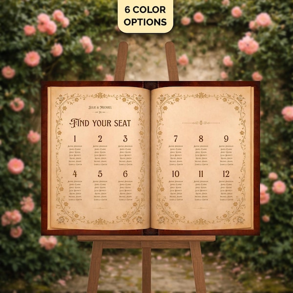 Old Fairytale Book Wedding Seating Chart Template: Canva Editable & Printable (Digital) - Medieval Vintage Fantasy