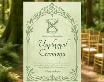 Plantilla de letrero para ceremonia de boda élfica sin conexión: editable e imprimible en Canva (digital) - Bosque de fantasía de cuento de hadas celta