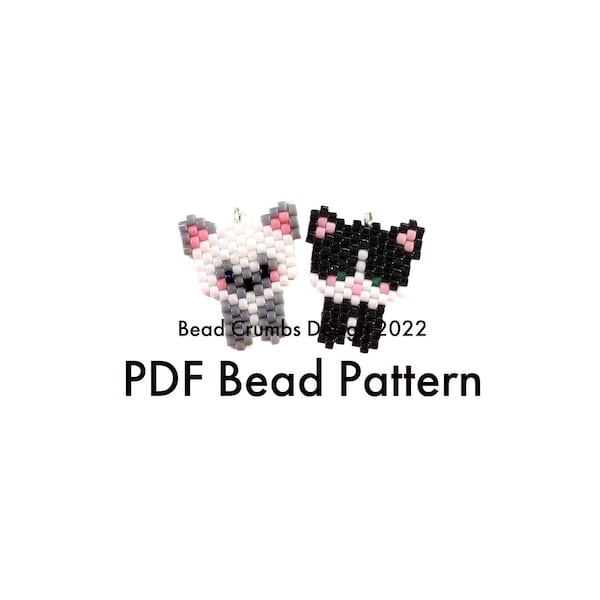 Siamese Cat Tuxedo Cat Brick Stitch Pattern, Beaded Animal Earring Charm Jewelry Accessory, PDF Digital Download