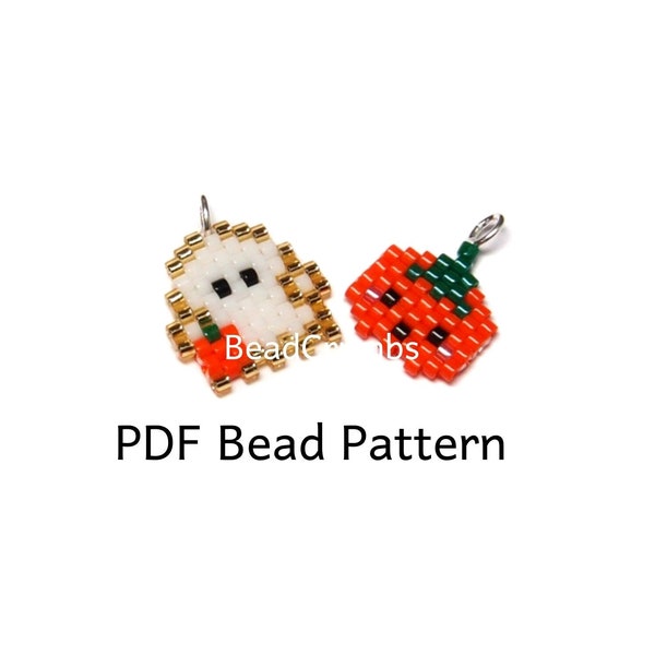 Mini Ghost and Pumpkin Halloween Brick Stitch Bead Pattern, Digital File P2144601