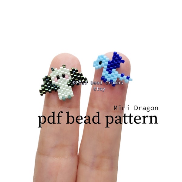 Mini Dragons Bead Pattern Charm, Brick Stitch Beadweaving, PDF Digital Download