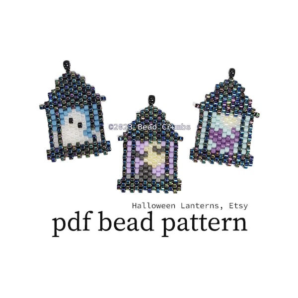 Halloween Cat Ghost Graveyard Lantern, Brick Stitch Bead Pattern, DIY Beaded Earring Jewelry Charms, PDF Téléchargement numérique