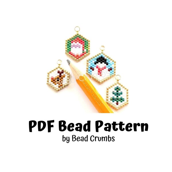 Bead Pattern Mini Christmas Ornament Charms, Brick Stitch Snowman, Santa Claus, Christmas Tree Reindeer, PDF Digital Download P2146358