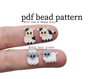 MINI Cow and Sheep Brick Stitch Bead Pattern, DIY beaded jewelry charms, PDF Digital Download