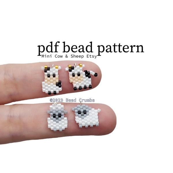 MINI motif de perles Brick Stitch vache et mouton, breloques bijoux bricolage, téléchargement numérique PDF