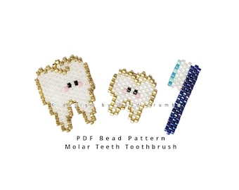 Molar Teeth Toothbrush Brick Stitch Bead Pattern, Beaded Earring Charm Pendant Jewelry, PDF Digital Download