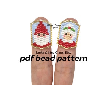 Santa and Mrs Claus Two-Drop Double Brick Stitch Bead Pattern, DIY Christmas Beaded Earring Jewelry Charms, PDF Digital Download