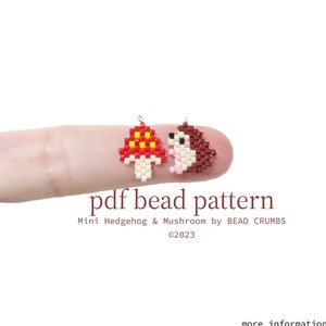 Brick Stitch Beading Pattern, Mini Hedgehog and Mushroom, Beaded Charm Jewelry Accessory, PDF Digital Download