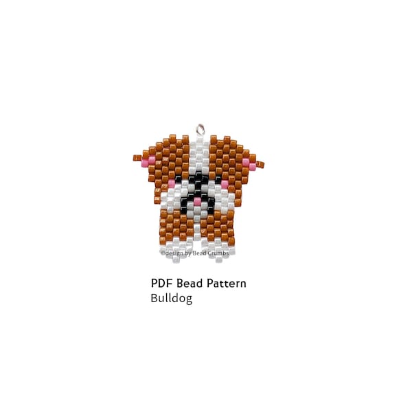 Bulldog Brick Stitch Bead Pattern, DIY Beaded Dog Earring Jewelry Charms, PDF Digital Download