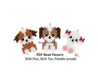 Small Shih Poo Shih Tzu Poodle Dog Bead Pattern Set, Brick Stitch Beadweaving Diagram for DIY Earring Pendant Jewelry Charm, PDF Download