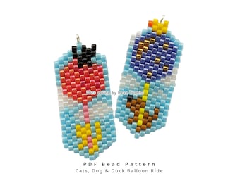 Cats Dog and Duck Balloon Ride Set, Brick Stitch Bead Pattern, DIY Beaded Earring Jewelry Charms, PDF Digital Download