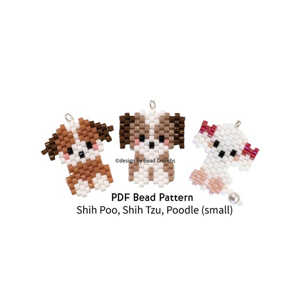 Small Shih Poo Shih Tzu Poodle Dog Bead Pattern Set, Brick Stitch Beadweaving Diagram for DIY Earring Pendant Jewelry Charm, PDF Download