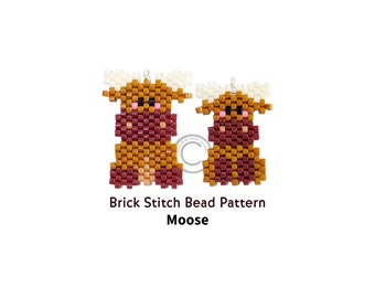 Moose Brick Stitch Beading Pattern, Animal Diagram for DIY Beadwoven Seed Bead Earrings Pendant Jewelry, Digital Download