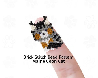 Maine Coon Cat Bead Pattern, Brick Stitch Animal Diagram for Do It Yourself Charms Earrings Pendants Jewelry, Digital Download