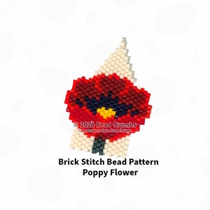 Brick Stitch Pattern Poppy Flower, Beaded Earrings Diagram, Digital Download image 1