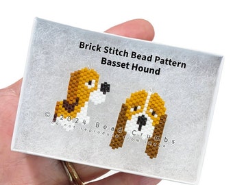 Brick Stitch Basset Hound Dog, Seed Bead Diagram Animal Charms Earrings Pendants Jewelry, Digital Download