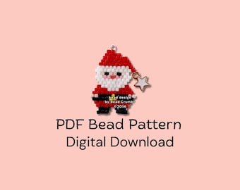 Christmas Santa Claus Bead Pattern, Brick Stitch Charm Craft, PDF Digital Pattern