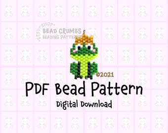 Frog Crown Brick Stitch Beading Pattern, Animal Charm Earring Pendant, PDF Digital Download